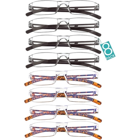 8 Pairs Reading Glasses, Blue Light Blocking Glasses, Computer Reading Glasses for Women and Men, Fashion Square Eyewear Frame (4brown+4tortoise,+2.75 Magnification)