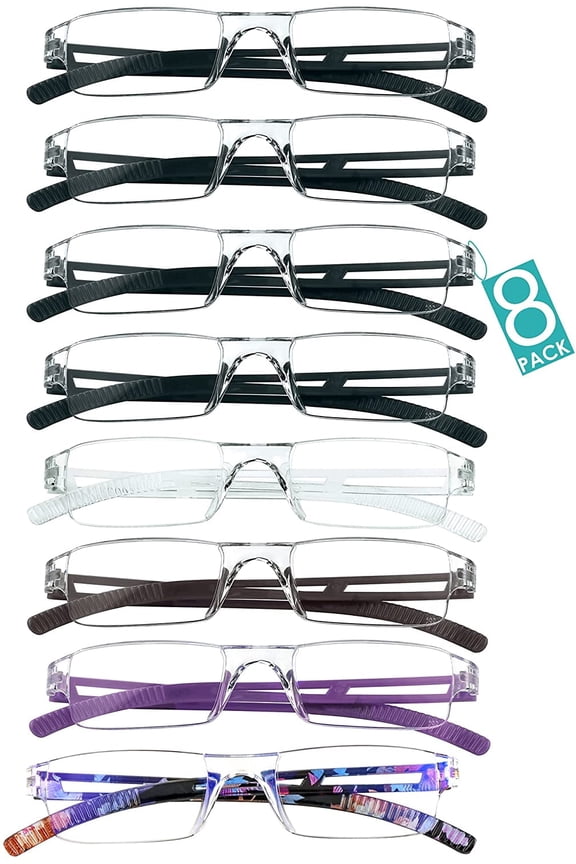 8 Pairs Reading Glasses, Blue Light Blocking Glasses, Computer Reading Glasses for Women and Men, Fashion Square Eyewear Frame (4color+4black,+1.00 Magnification)