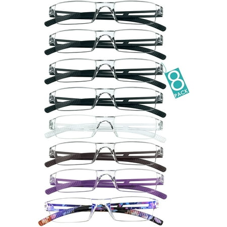 8 Pairs Reading Glasses, Blue Light Blocking Computer Glasses for Women and Men, Fashion Square Eyewear Frame (4color+4black,+3.75 Magnification)