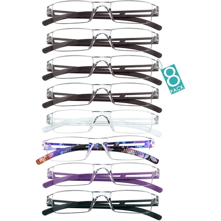8 Pairs Reading Glasses, Blue Light Blocking Computer Glasses for Women and Men, Fashion Square Eyewear Frame (4color+4brown,+2.25 Magnification)