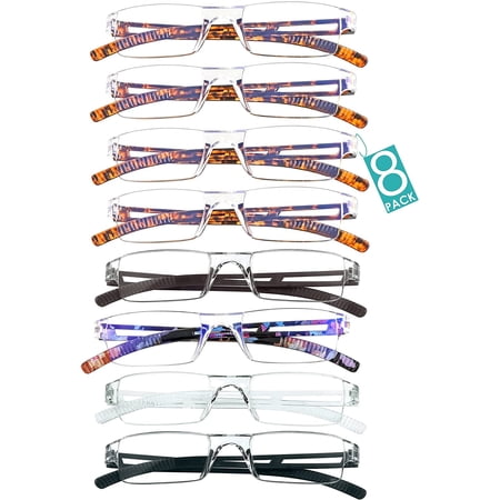 8 Pairs Reading Glasses, Blue Light Blocking Computer Glasses for Women and Men, Fashion Square Eyewear Frame (4color+4tortoise,+2.50 Magnification)