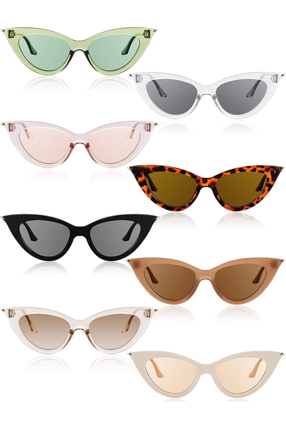 8 Pairs Retro Cat Eye Sunglass Vintage Sunglass Colorful Women Glass for Party
