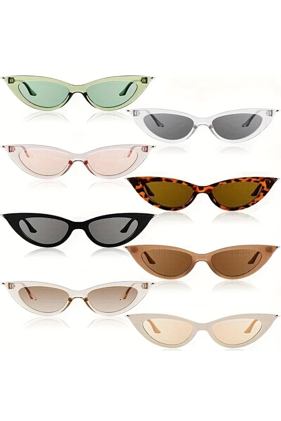 8 Pairs Retro Cat Eye Sunglasses for Women, Colorful Vintage Fashion Glasses with Polycarbonate Lenses, Lightweight Plastic Frames for Parties, Travel, Picnics & Gift Sets, Trendy Eyewear Accessories
