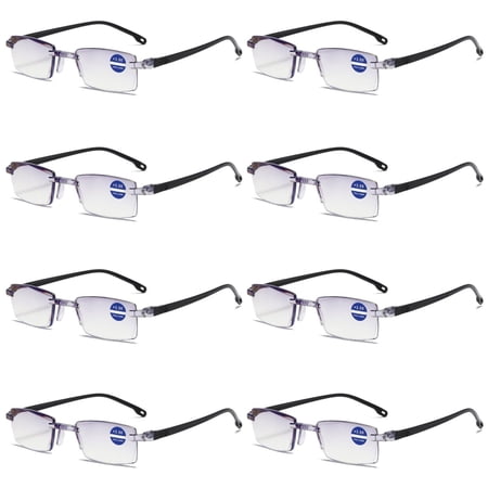 8 Pairs Rimless Blue Light Blocking Reading Glasses Diamond Cut Edge Readers for Men +2.00
