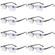 8 Pairs Rimless Blue Light Blocking Reading Glasses Diamond Cut Edge Readers for Men +2.00
