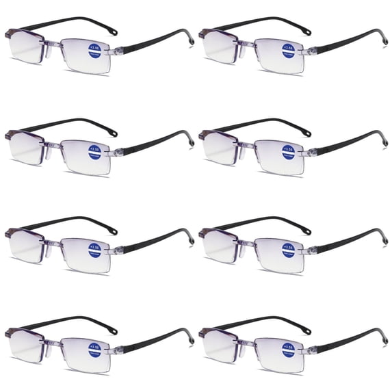 8 Pairs Rimless Blue Light Blocking Reading Glasses Diamond Cut Edge Readers for Men +3.50