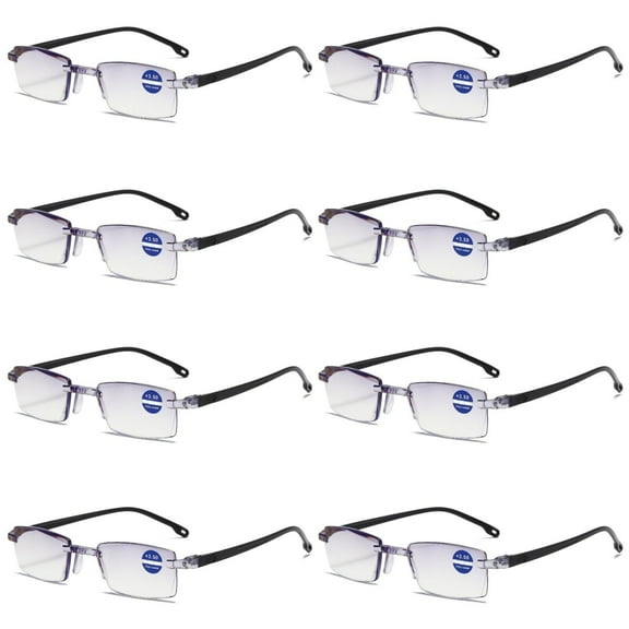 8 Pairs Rimless Blue Light Blocking Reading Glasses Diamond Cut Edge Readers for Men +4.00