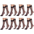 thumbnail image 1 of 8 Pairs Sheer Knee High Socks for Women 15 Denier Stay up Band (Black), 1 of 5