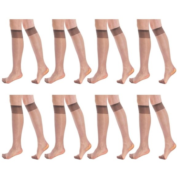 8 Pairs Sheer Knee High Socks for Women 15 Denier Stay up Band (Mink)