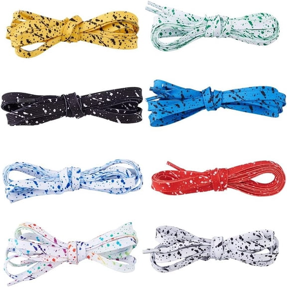 8 Pairs Splash-Ink Shoelaces 9mm Wide 8 Colors Printed Flat Shoelaces Fit 6 Holes per Side Polyester Cool Patterned Shoe Laces