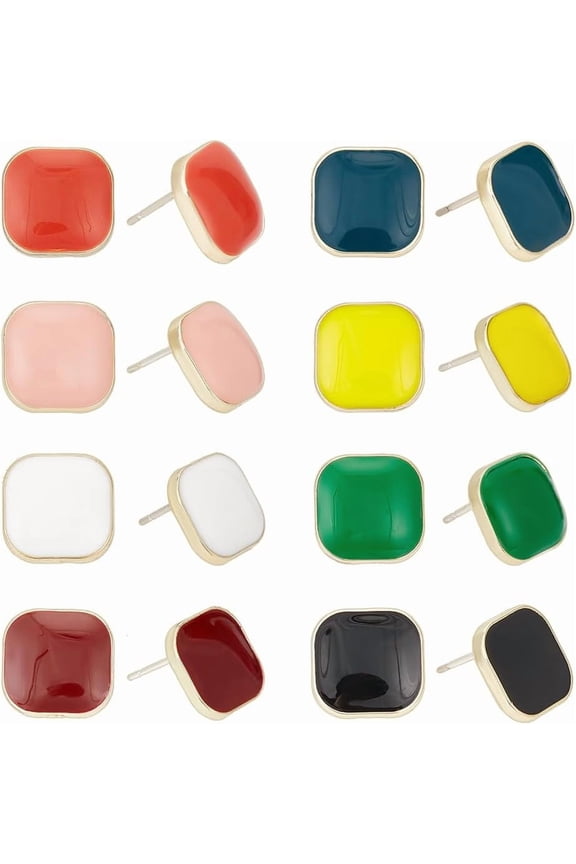 8 Pairs Square Button Earrings Small Square Stud Earrings Pure Color Geometric Stud Earrings Enamel Square Post Earrings Pierced Earrings Jewelry Gift for diy making