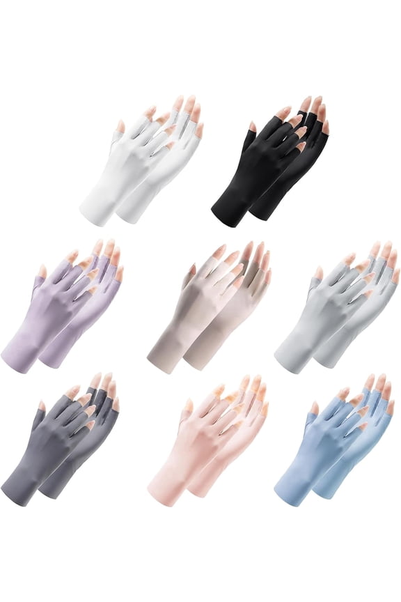 8 Pairs Womens UV Sun Protection Fingerless Gloves, Touchscreen Ice Silk for Driving Cycling Hiking Nail Art, Lightweight Wrist Length