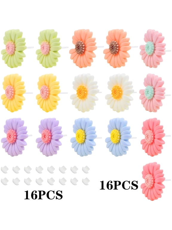8 Pairs Sweet Resin Daisy Sunflower Stud Earrings Cute Chrysanthemum Earring Post Studs with Earring Safety Backs for Women Sensitive Ears DIY Jewelry Making, 8 Colors