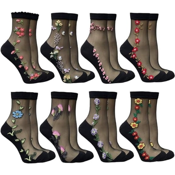 8-Pairs Ultra-Thin Mesh Socks - Breathable Comfort, Elegant Floral Pattern, Sheer See-Through Ankle Socks for Women, Perfect for Spring/Summer & Gift Giving