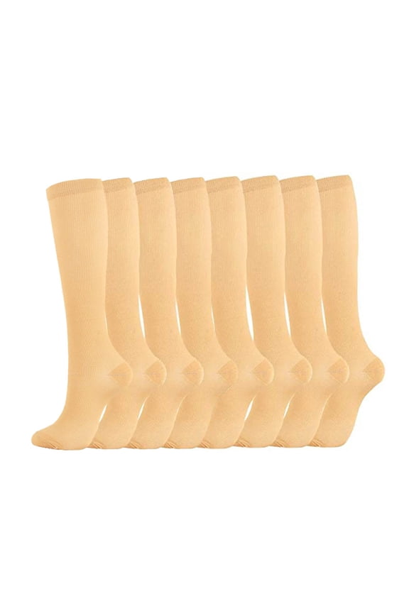 8 Pairs Unisex Compression Socks, Calf Support Sports Pressure Socks for Running, Cycling, Hiking, and Workout, Moisture-Wicking Performance Socks for Outdoor Active Wear-Beige