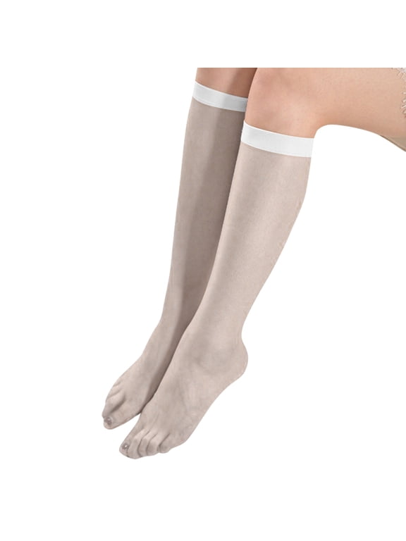 8 Pairs Women Sheer Knee High Socks Soft Nylon Trouser Socks Ultra Stretchy Calf Stockings For Office Travel Use White One Size