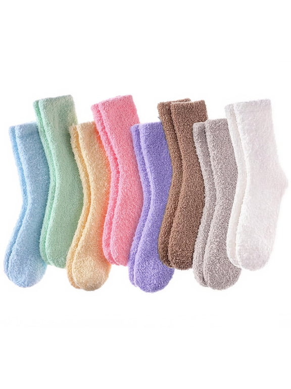 8 Pairs Women Warm Fluffy Fuzzy Socks, Microfiber Home Sleeping Slipper Socks