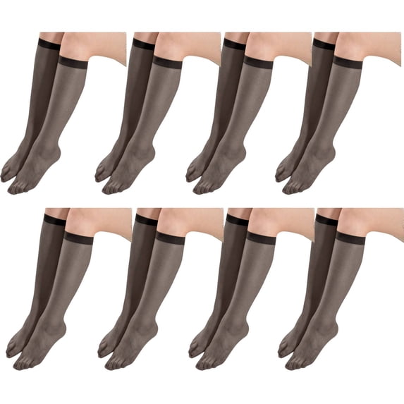 8 Pairs Women's Sheer Knee High Stockings Black