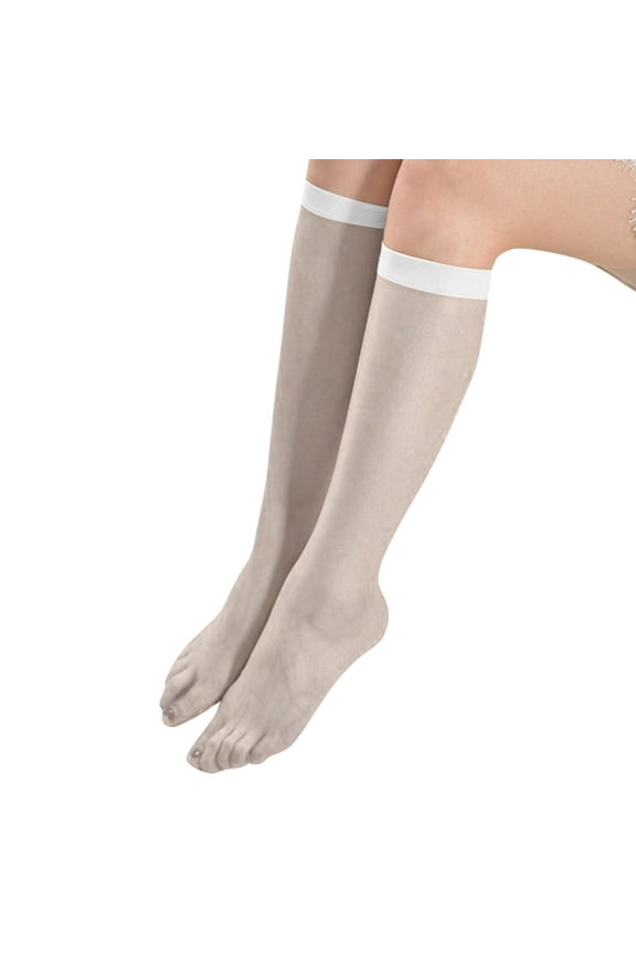 8 Pairs Women's Summer Stockings and Calf Socks Sheer Knee High Stockings for Women 15 Denier Ladies Nylon Knee Highs Trouser Socks White
