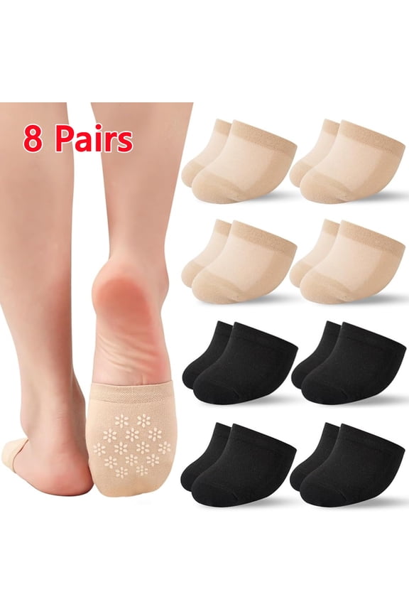 8 Pairs Women's Toe Topper Socks Cotton Half Socks for Women Grip Non Slip Liner No Show Toe Covers for Mules