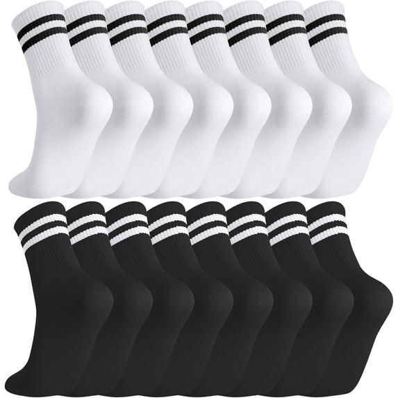 8 Pairs Womens Crew Socks Striped Women Sports Crew Socks, Size 6-8
