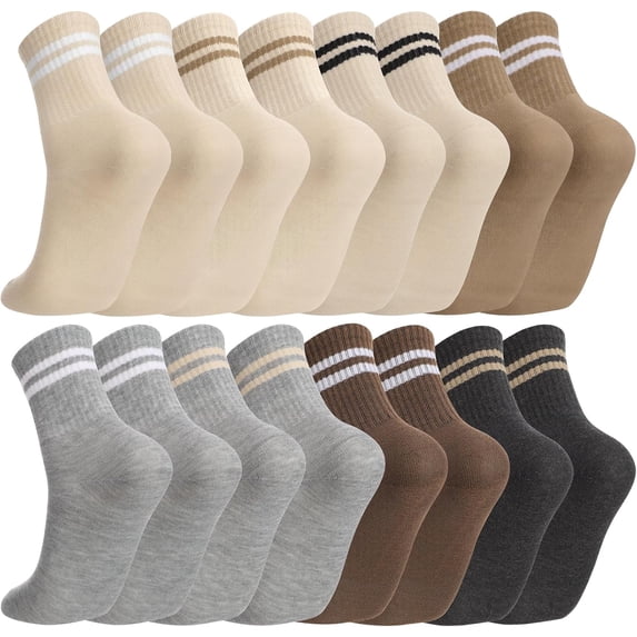 8 Pairs Womens Crew Socks Striped Women Sports Crew Socks, Size 6-8