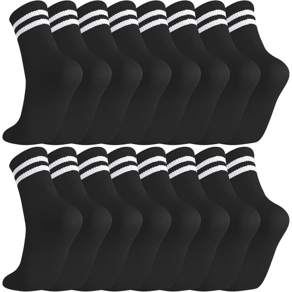 8 Pairs Womens Crew Socks Striped Women Sports Crew Socks, Size 6-8