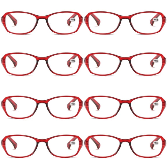 8 Pairs Womens Ladies Blue Light Blocking Reading Glasses Red Readers for Reading Paper work +2.50