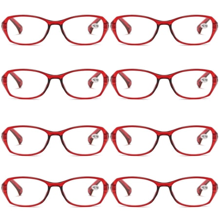 8 Pairs Womens Ladies Blue Light Blocking Reading Glasses Red Readers for Reading Paper work +4.00