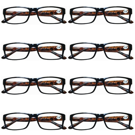 8 Pairs Womens Mens Unisex Rectangular Blue Light Blocking Reading Glasses Spring Hinge Readers +3.00