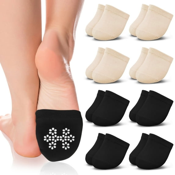 LAVIENTOES 8 Pairs Women's No-Show Half Socks Low Cut Seamless Non-Slip Invisible Grip Liners Toe Topper Covers for Mules Clogs Slip Ons Flats - US Size 6-9 (2 Tan, 2 Black)