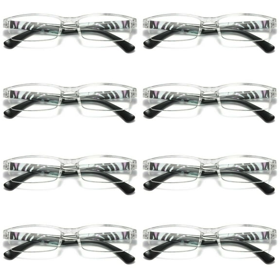 8 Pairs Womens Slim Rectangle Half Frame Blue Light Blocking Reading Glasses Readers +1.00