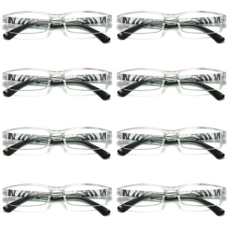 8 Pairs Womens Slim Rectangle Half Frame Blue Light Blocking Reading Glasses Readers +2.00