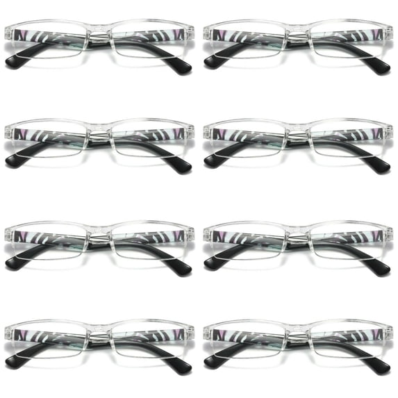 8 Pairs Womens Slim Rectangle Half Frame Blue Light Blocking Reading Glasses Readers +2.25