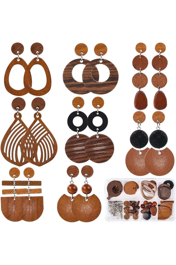 8 Pairs Wooden Earrings for Women Boho Dangle Earrings for Women Trendy 2025 Trendy Geometry Vintage Brown Half Flat Round Teardrop Wood Jewelry Set Christmas Adults Wedding Festival Gifts