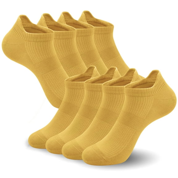 8 Pairs Yellow Ankle Socks Women's Thin Athletic Running Low Cut No Show Sport Socks With Heel Tab