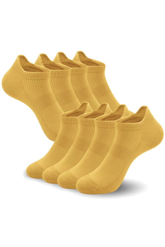8 Pairs Yellow Ankle Socks Women's Thin Athletic Running Low Cut No Show Sport Socks With Heel Tab