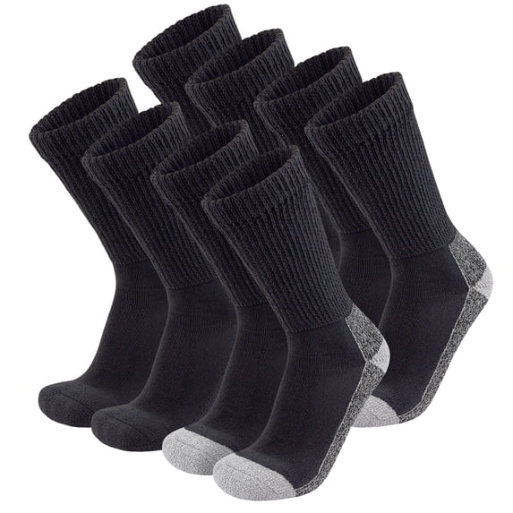 8 Pairs of Diabetic Warm Slipper Socks, Extra Thick Cotton Triple Cushioned Crew Socks (Black/Black with Gray Sole, Size 10-13)