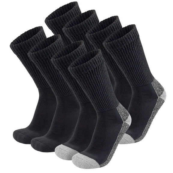 8 Pairs of Diabetic Warm Slipper Socks, Extra Thick Cotton Triple Cushioned Crew Socks (Black/Black with Gray Sole, Size 10-13)