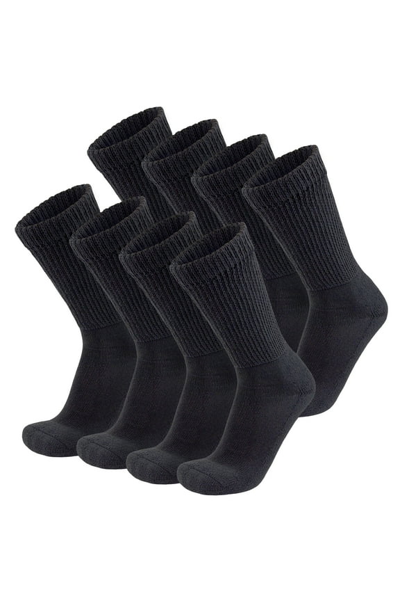 8 Pairs of Diabetic Warm Slipper Socks, Extra Thick Cotton Triple Cushioned Crew Socks (Black, Size 10-13)