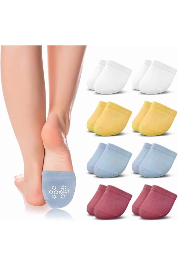 8 Pairs of Toe Topper Liner No Show Invisible Non-Skid Half Seamless Mule Socks for Women (Pastel Tone)