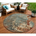 thumbnail image 1 of HomeRoots 618234 8 ft. Pale Aqua, Copper & Beige Round Abstract Washable Indoor & Outdoor Area Rug, 1 of 5