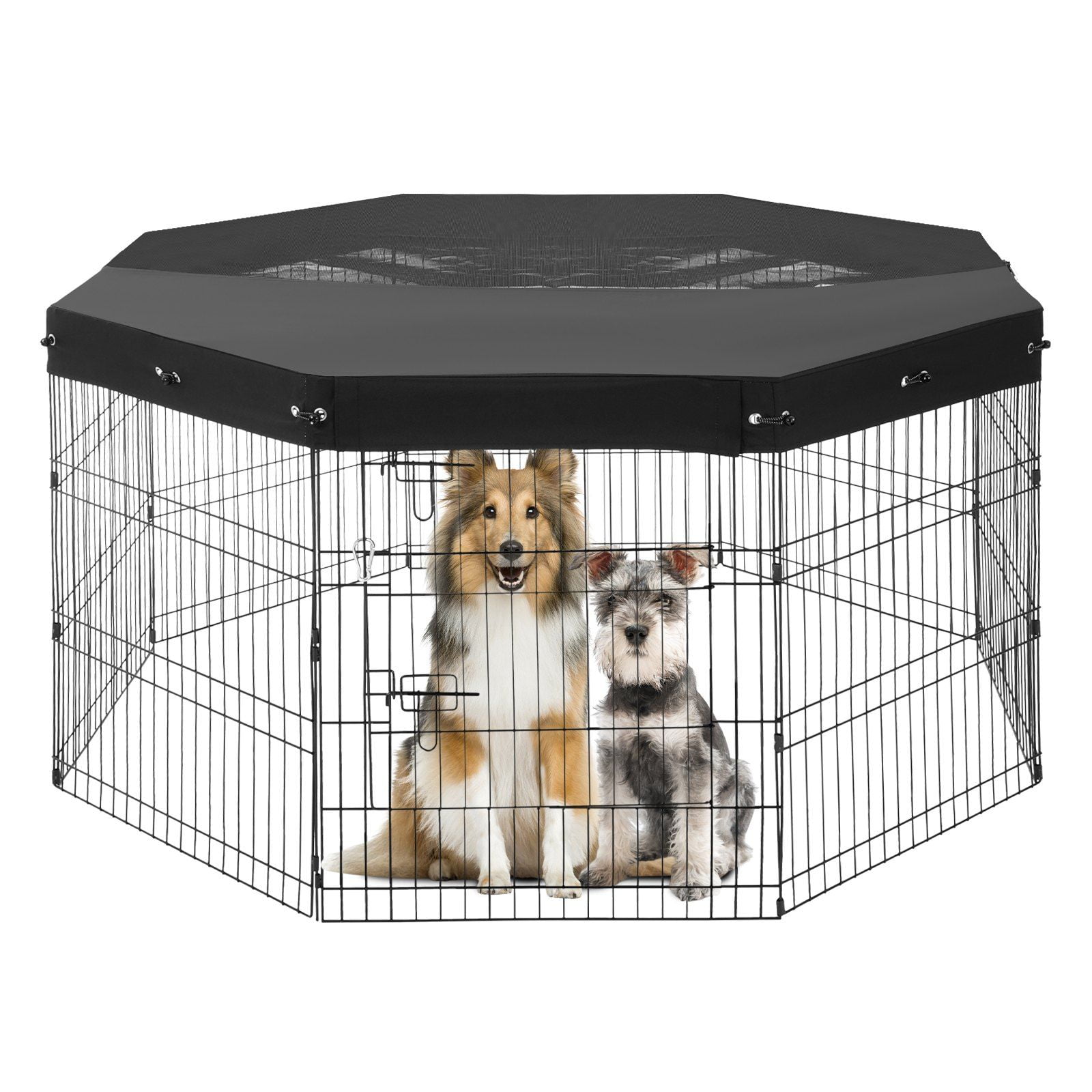 8 Panel 30 Inch H 24 Inch W Foldable Metal Dog Playpen with Door 600D Oxford Fabric Top Cover Indoor Outdoor Pet Exercise Pen for Dogs Cats Small Animals