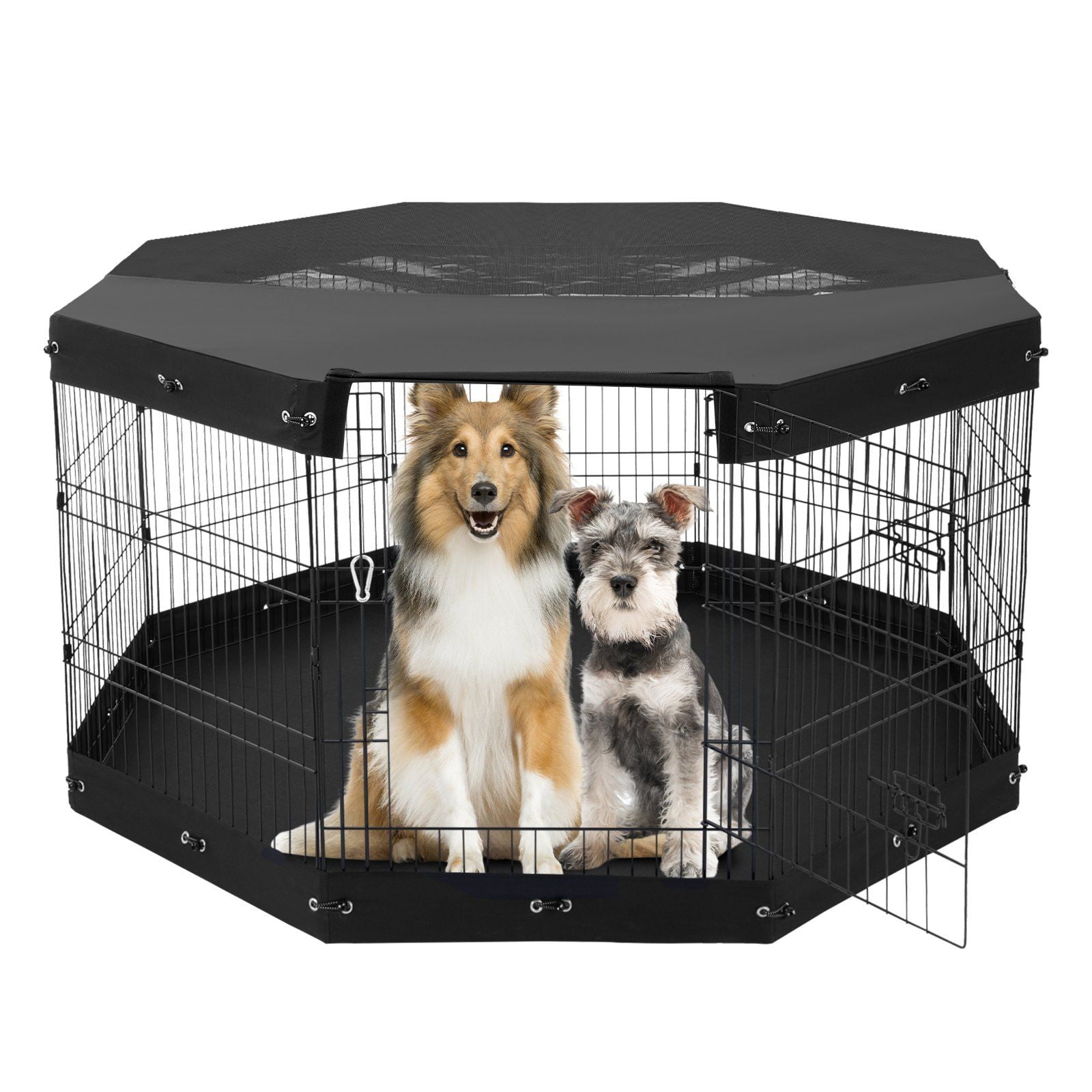 8 Panel 30 Inch High 24 Inch Wide Foldable Metal Dog Playpen with Door Bottom Pad Top Cover Indoor Outdoor Pet Exercise Pen for Dogs Cats Small Animals