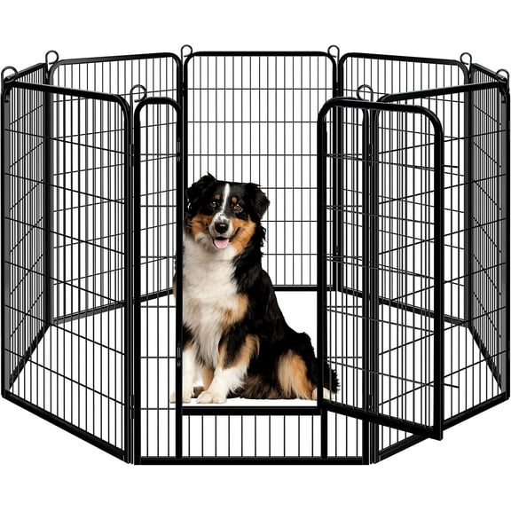 8 Panel 32 Inch Dog Exercise Pen for Camping and Yard Durable Metal Fence