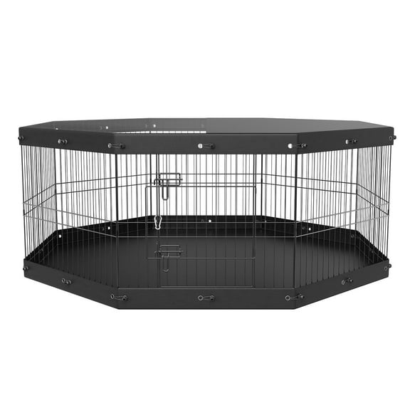 8-Panel Foldable Metal Dog Playpen with Top Cover & Bottom Pad, 24" H Pet Fence for Small/Medium Dogs, Indoor/Outdoor Puppy Kennel - Ideal for Camping, Yard, Travel