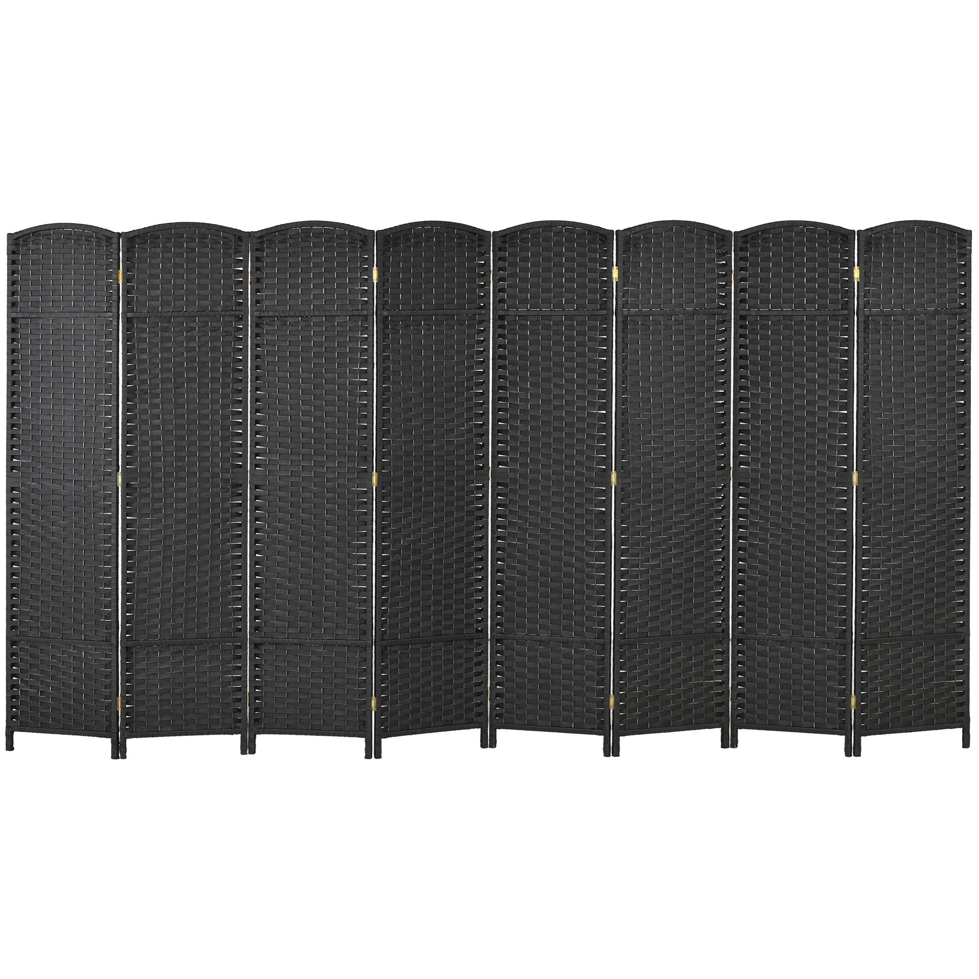 8 Panel Folding Room Divider 66.9" (5.6') Tall - Hand-Woven Privacy Screen Freestanding Wood Partition for Home Office Bedroom, Black