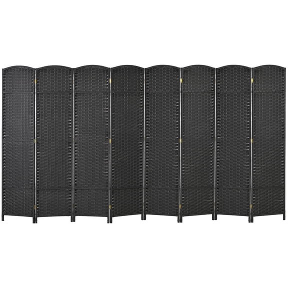 8 Panel Folding Room Divider 66.9" (5.6') Tall - Hand-Woven Privacy Screen Freestanding Wood Partition for Home Office Bedroom, Black