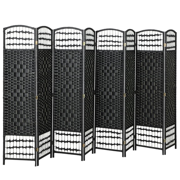 8 Panel Folding Room Divider Portable Privacy Screen Wave Fiber Room Partition for Home Office Black