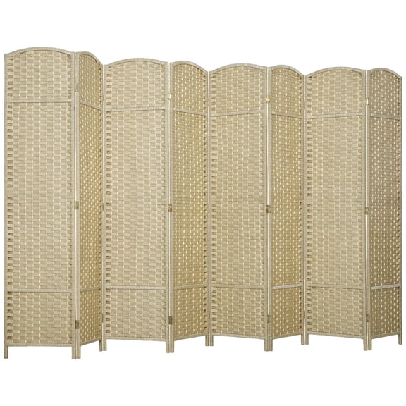 8 Panel Folding Room Divider Screen 5.6 Ft Tall Freestanding Privacy Partition for Home Office Beige